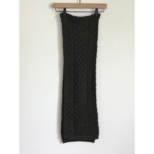 Aran Crafts Scarf OS Green Merino Wool Cable Knit Made in Ireland Winter Warm